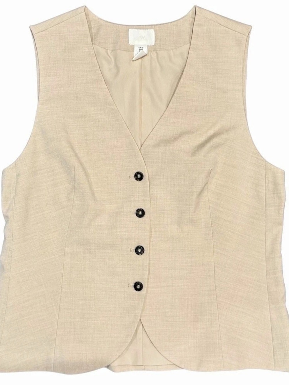 H&M Beige V-Neck Vest - Button Down (Medium) NWOT